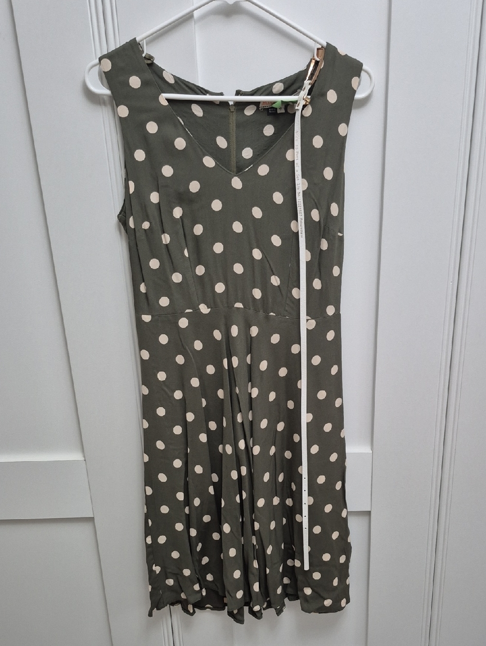 Olive Green Polka Dot Sleeveless V-Neck Midi Dress